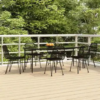 ManoMano 7-tlg. Garten-Essgruppe, Gartenmöbel, Sitzgruppe Gartenset Schwarz Poly Rattan LLOAQ373687 Maisonchic Angebot