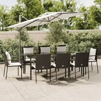 ManoMano 9-tlg. Garten-Essgruppe, Gartenmöbel, Sitzgruppe Gartenset mit Kissen Schwarz Poly Rattan LLOAQ457563 Maisonchic Angebot