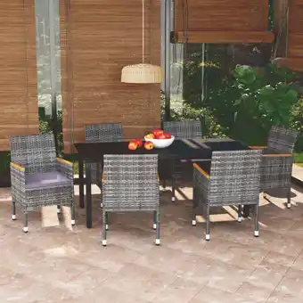 ManoMano 7-tlg. Garten-Essgruppe Gartenmöbel Set Terrassen/Balkon/Outdoor-Essgruppe mit Kissen Poly Rattan Grau ETHJ455974 Maisonchic Angebot