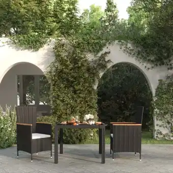 ManoMano 3-tlg. Garten-Essgruppe Gartenmöbel Set Terrassen/Balkon/Outdoor-Essgruppe mit Auflagen Poly Rattan Schwarz ETHJ531987 Maison Angebot