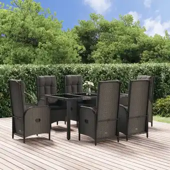 ManoMano 7-tlg. Garten-Essgruppe Gartenmöbel Set Terrassen/Balkon/Outdoor-Essgruppe mit Kissen Schwarz und Grau Poly Rattan ETHJ983781 Angebot