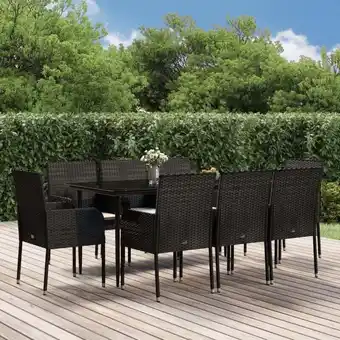 ManoMano 9-tlg. Garten-Essgruppe Gartenmöbel Set Terrassen/Balkon/Outdoor-Essgruppe mit Kissen Schwarz Poly Rattan ETHJ818492 Maisonch Angebot