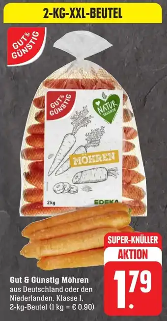 Scheck-in-Center Gut & Günstig Möhren aus Deutschland oder den Niederlanden, Klasse 1, 2-kg-Beutel Angebot