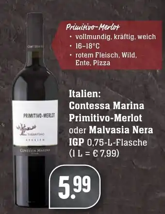 SBK Contessa Marina Primitivo Merlot oder Malvasia Nera IGP 0,75L Angebot