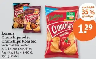 tegut Lorenz Crunchips oder Crunchips Roasted 150 g Beutel Angebot