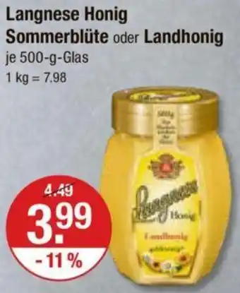 V Markt Langnese Honig Sommerblüte oder Landhonig 500 g Glas Angebot