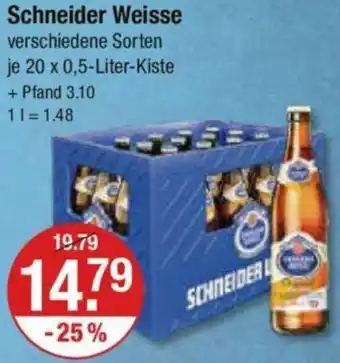 V Markt Schneider Weisse 20 x 0,5 Liter Kiste Angebot