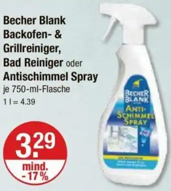 V Markt Becher Blank Backofen & Grillreiniger, Bad Reiniger oder Antischimmel Spray 750 ml Flasche Angebot