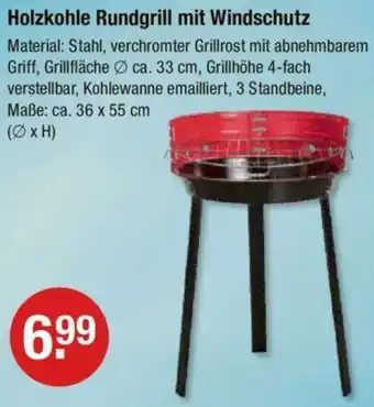 V Markt Holzkohle Rundgrill mit Windschutz Angebot