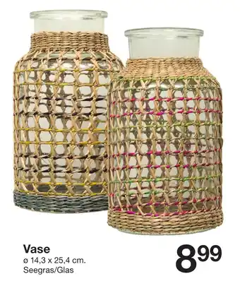 Zeeman Vase Ø 14,3 x 25,4 cm. Seegras/Glas Angebot