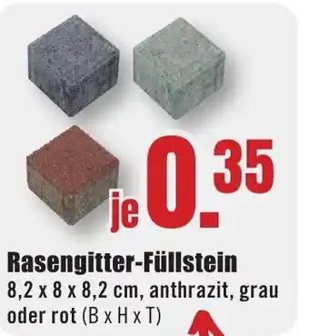 B1 Discount Baumarkt Rasengitter-Füllstein 8,2 x 8 x 8,2 cm, anthrazit, grau oder rot (B x H x T) Angebot