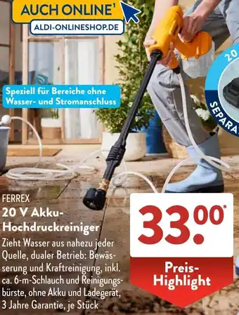 Aldi Süd FERREX 20 V Akku Hochdruckreiniger Angebot