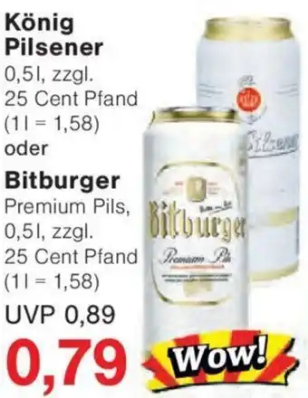 Jawoll König Pilsener oder Bitburger 0,5 L Angebot