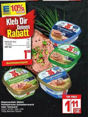 Edeka Rögenwalder Mühle Pommersche Gutsleberwurst Oder Teewurst Angebot