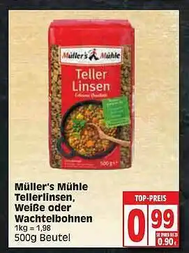 Edeka Müller's Mühle Tellerlinsen, Weiße Oder Wachtelbohnen Angebot