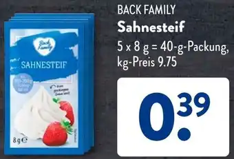 Aldi Süd BACK FAMILY Sahnesteif 40 g Packung Angebot