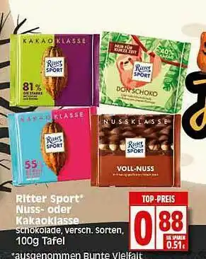 Elli Markt Ritter Sport Nuss Oder Kakaoklasse Angebot