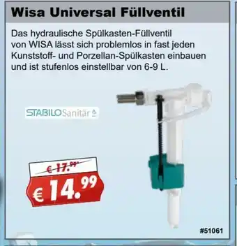 Stabilo Fachmarkt Wisa Universal Füllventil Angebot