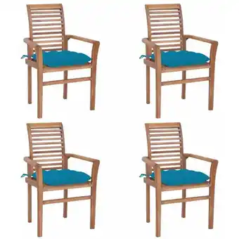 ManoMano Bonnevie - Esszimmerstühle 4er Set - Küchenstuhl Polsterstuhl mit Hellblauen Kissen Massivholz Teak BV224719 Angebot