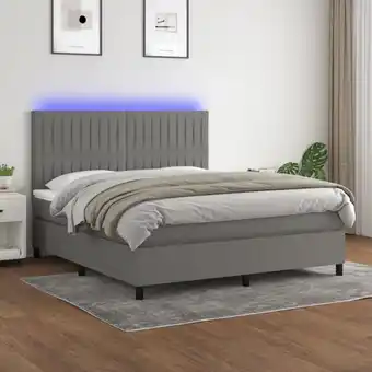 ManoMano Boxspringbett mit Matratze & LED Bett für Erwachsene Schlafzimmerbett Dunkelgrau 180x200 cm Stoff NGIVN1413484 BonneVie Angebot