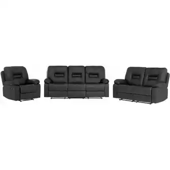 ManoMano Sofa Set Schwarz Kunstleder Sitzgruppe Relaxfunktion Retro Wohnzimmer - Schwarz Angebot