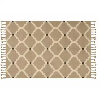 ManoMano Teppich Beige / Schwarz Jute und Baumwolle Rechteckig 160x230 cm Geometrisches Muster Fransen Handgewebt Boho Kurzhaar für Fu Angebot