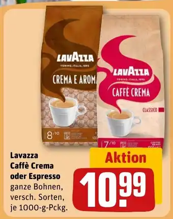 REWE Lavazza Caffè Crema oder Espresso ganze Bohnen, versch. Sorten, je 1000-g-Pckg. Angebot