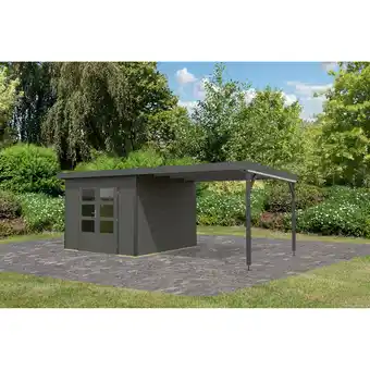 toom Baumarkt Karibu Gartenhaus-Set 'Meteor B' terragrau/anthrazit mit Anbaudach 309 x 218,5 x 292,4 cm Angebot