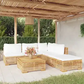 ManoMano 6-tlg. Garten-Lounge-Set Gartenmöbel-Set Terrassen-Sitzgruppe mit Kissen Massivholz Teak ZDEH61672 Maisonchic Angebot