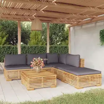 ManoMano 6-tlg. Garten-Lounge-Set Gartenmöbel-Set Terrassen-Sitzgruppe mit Kissen Massivholz Teak ZDEH92367 Maisonchic Angebot