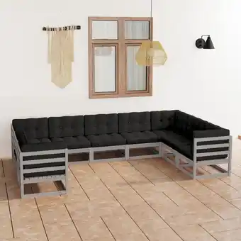 ManoMano 9-tlg. Garten-Lounge-Set，Gartenmöbel-Set mit Kissen Grau Kiefer Massivholz vidaXL Angebot