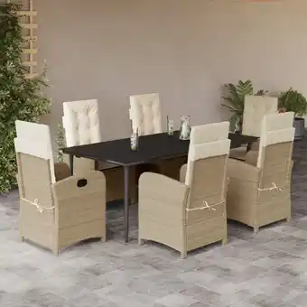 ManoMano 7-tlg. Garten-Essgruppe mit Kissen Beige Poly Rattan vidaXL72465 Angebot