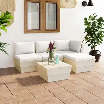 ManoMano 5-tlg. Sitzgruppe Gartenmöbel Set - Sofagarnitur Garten aus Paletten mit Kissen Fichtenholz BV551621 Bonnevie Angebot