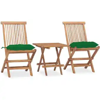 ManoMano 3-tlg. Gartenmöbel Set Sitzgruppe Garten mit Tisch und Stühlen - mit Kissen Klappbar Massivholz Teak BV226131 - BonneVie Angebot