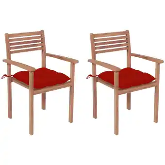 ManoMano 2er Set Gartenstühle Gartensessel Stühle für Garten Terrasse Balkon mit Roten Kissen Massivholz Teak DE75640 Angebot