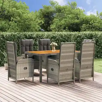 ManoMano 7-tlg. Garten-Essgruppe Gartenmöbel Set Sitzgruppe mit Kissen Grau Poly Rattan DE41815 Angebot