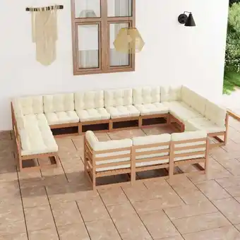 ManoMano 13-tlg. Sitzgruppe Gartenmöbel Set - Balkonmöbel Set Kissen Honigbraun Kiefer Massivholz BV430723 Bonnevie Angebot