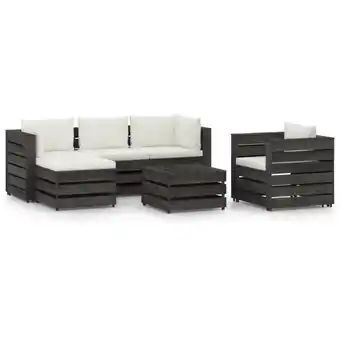 ManoMano 6-tlg. Garten-Lounge-Set, Gartenmöbel, Sitzgruppe Gartenset mit Kissen Grau Imprägniertes Holz LLOAQ646341 Maisonchic Angebot