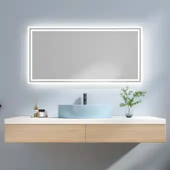 ManoMano Led Badspiegel 120x60cm Badezimmerspiegel (Warmweißes/Kaltweißes Licht, Knopfschalter, Beschlagfrei, Modell d) - Emke Angebot