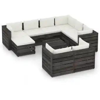 ManoMano 10-tlg. Garten-Lounge-Set, Gartenmöbel, Sitzgruppe Gartenset mit Kissen Grau Imprägniertes Holz LLOAQ945351 Maisonchic Angebot