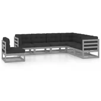 ManoMano 7-tlg. Garten-Lounge-Set mit Kissen Grau Massivholz Kiefer vidaXL93618 Angebot