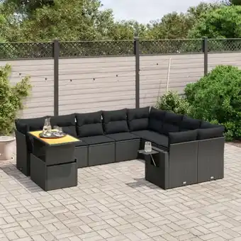 ManoMano 10-tlg. Garten-Sofagarnitur mit Kissen Schwarz Poly Rattan vidaXL53110 Angebot