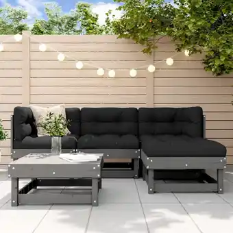 ManoMano 5-tlg. Garten-Lounge-Set,Gartenmöbel-Set mit Kissen Grau Massivholz vidaXL Angebot