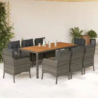 ManoMano 9-tlg. Garten-Essgruppe mit Kissen Grau Poly Rattan vidaXL91669 Angebot