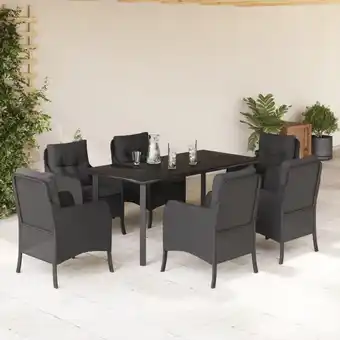 ManoMano 7-tlg. Garten-Essgruppe mit Kissen Schwarz Poly Rattan vidaXL16876 Angebot