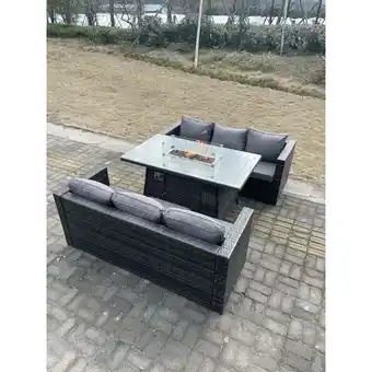 ManoMano 6-Sitzer Outdoor Rattan Gartensofa Set Gartenmöbel Gas Feuerstelle Tisch Set Esstisch Fußhocker Dunkelgrau Gemischt - Fimous Angebot