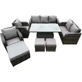 ManoMano Wicker pe Rattan Outdoor Gartenmöbel Sets Höhenverstellbarer aufsteigender Esstisch Liegestuhl Sofa Set mit 3 Fußhockern Dunk Angebot