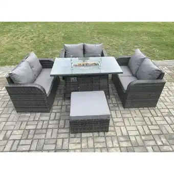 ManoMano Rattan Gartenmöbel Sofa Set Gas Feuergrube Esstisch Gasheizung mit Liebe Sofa Großer Fußhocker Dunkelgrau Gemischt - Fimous Angebot