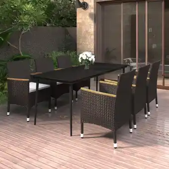 ManoMano 7-tlg. Garten-Essgruppe Gartenmöbel Set Terrassen/Balkon/Outdoor-Essgruppe mit Kissen Poly Rattan und Glas ETHJ383932 MaisonC Angebot