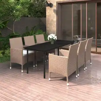 ManoMano 7-tlg. Garten-Essgruppe Gartenmöbel Set Terrassen/Balkon/Outdoor-Essgruppe mit Auflagen Poly Rattan und Glas ETHJ456552 Maiso Angebot